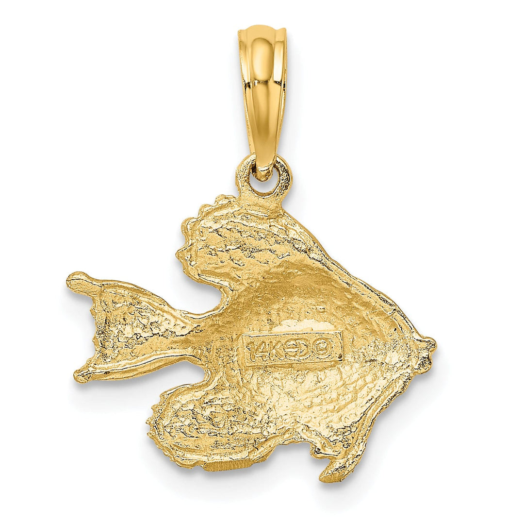 14K Yellow Gold Textured Polished Finish Fish Design Solid Charm Pendant