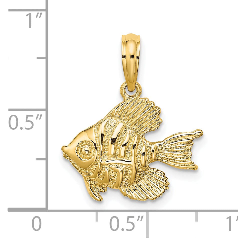 14K Yellow Gold Textured Polished Finish Fish Design Solid Charm Pendant