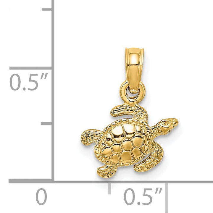 14k Yellow Gold Casted Solid Polished and Textured Finish Sea Turtle Charm Pendant