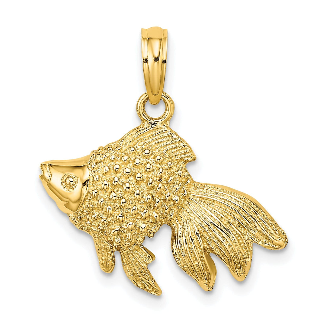 14K Yellow Gold Polished Finish Fish Design Textured Charm Pendant