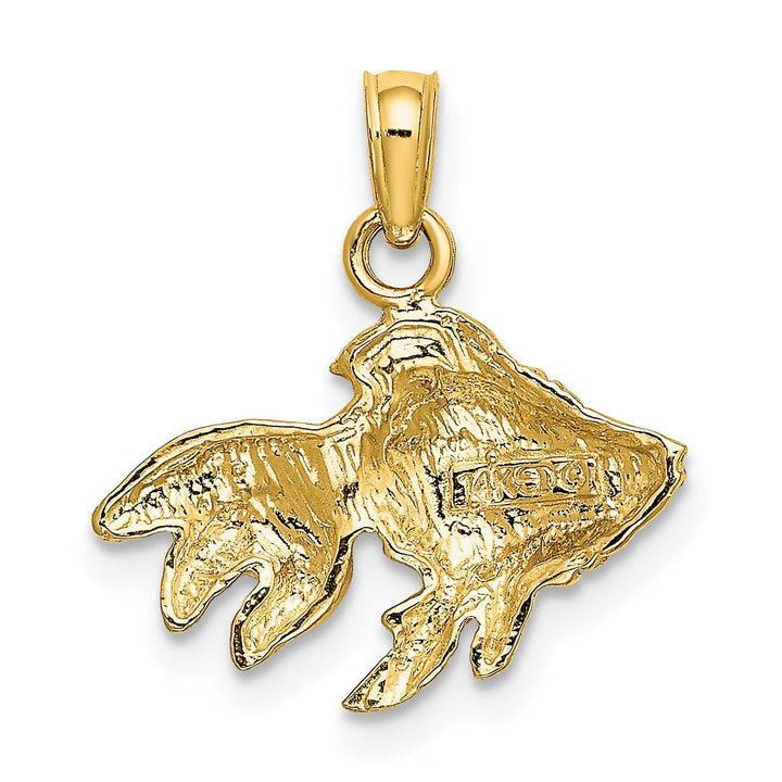 14K Yellow Gold Solid Textured Polished Finish Striped Fish 2-Dimensional Design Charm Pendant