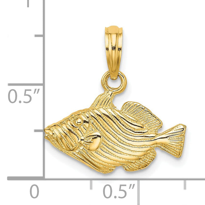 14K Yellow Gold Textured Polished Finish Striped Fish 2-Dimensional Design Charm Pendant