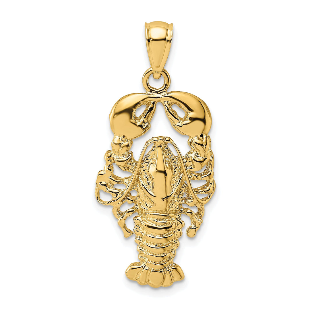 14K Yellow Gold Polished Textured Finish Maine Lobster Charm Pendant