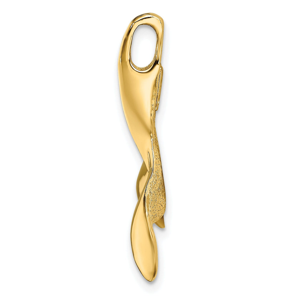 14K Yellow Gold Textured Polished Finish 3-Dimensional Whale Tail Chain Slide