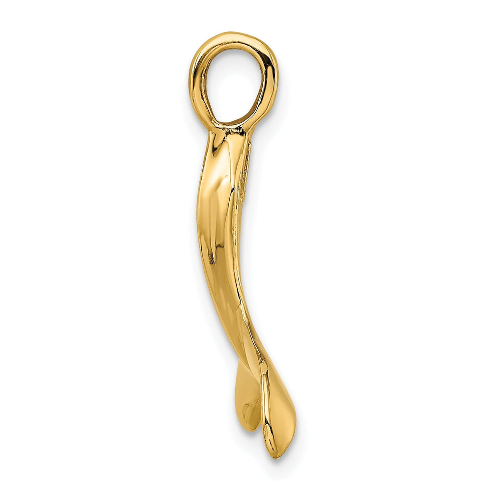 14K Yellow Gold Polished Finish 3-Dimensional Whale Tail Solid Charm Pendant