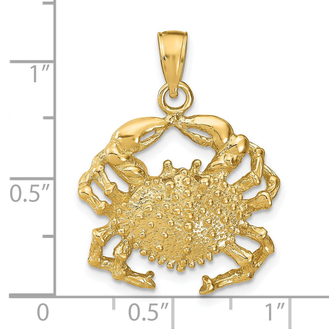 14k Yellow Gold Polished Texture Finish Crab Charm Pendant