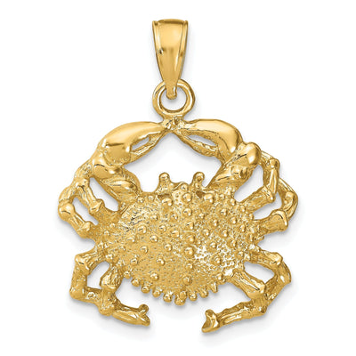 14k Yellow Gold Polished Texture Finish Crab Charm Pendant