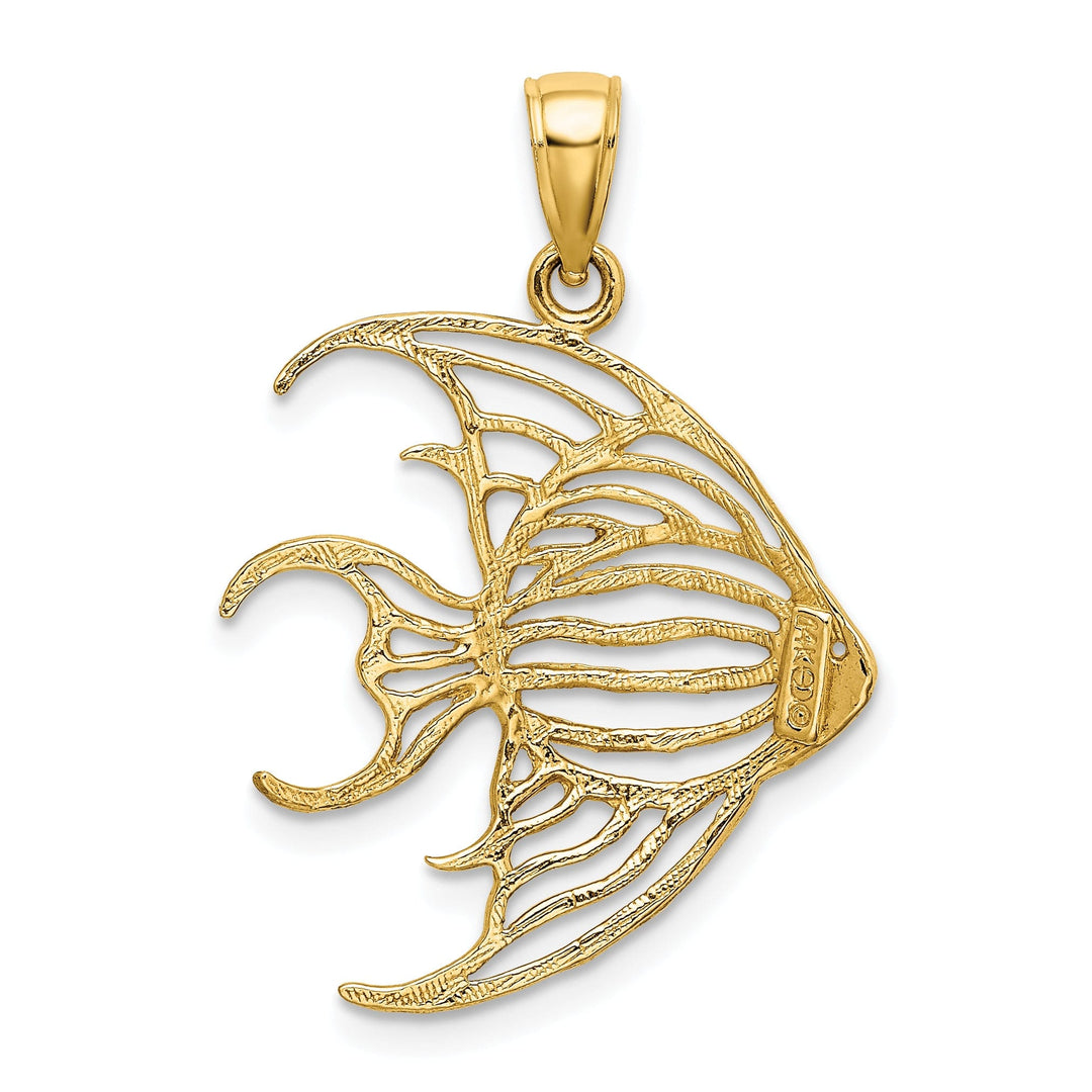 14K Yellow Gold Solid Textured Polished Finish Cut Out ANGELFISH Charm Pendant