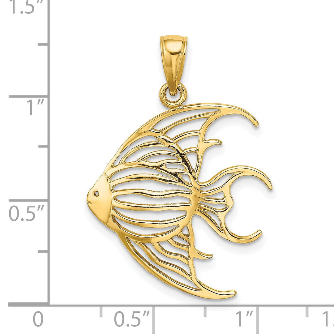 14K Yellow Gold Solid Textured Polished Finish Cut Out ANGELFISH Charm Pendant