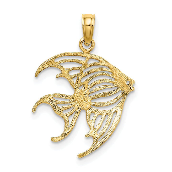 14K Yellow Gold Textured Polished Finish Cut Out ANGELFISH Charm Pendant