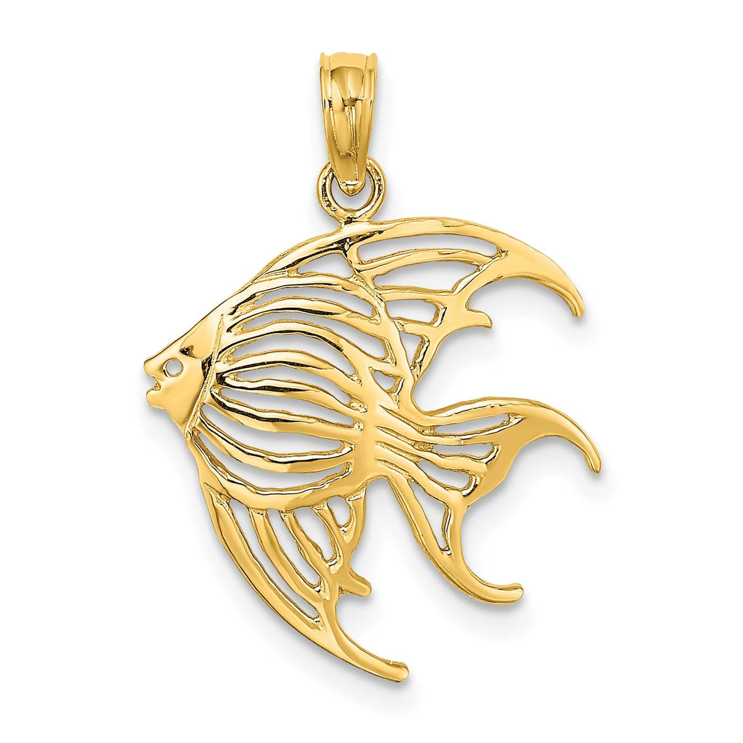 14K Yellow Gold Textured Polished Finish Cut Out ANGELFISH Charm Pendant