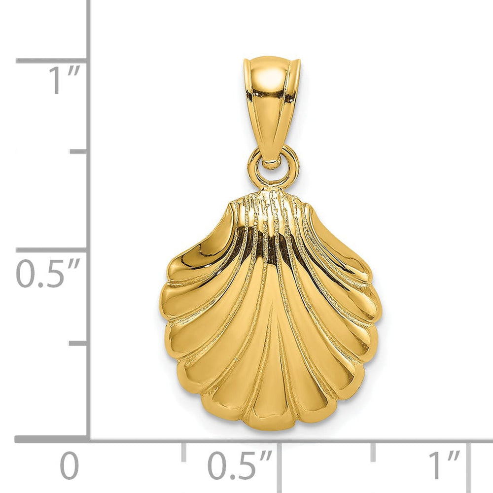 14K Yellow Gold Polished Finish 2-Dimentional Scallop Shell Charm Pendant