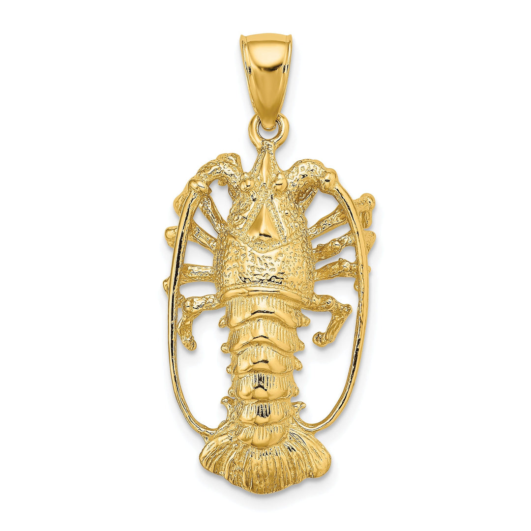 14K Yellow Gold Polished Textured Finish Florida Lobster Charm Pendant