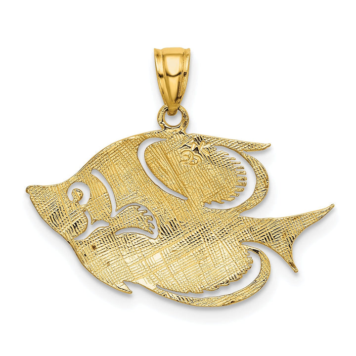 14K Yellow Gold Textured Polished Finish Fish 2-Dimensional Design Charm Pendant