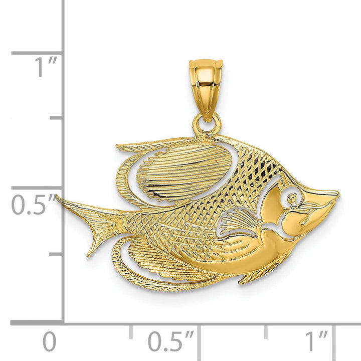 14K Yellow Gold Textured Polished Finish Fish 2-Dimensional Design Charm Pendant