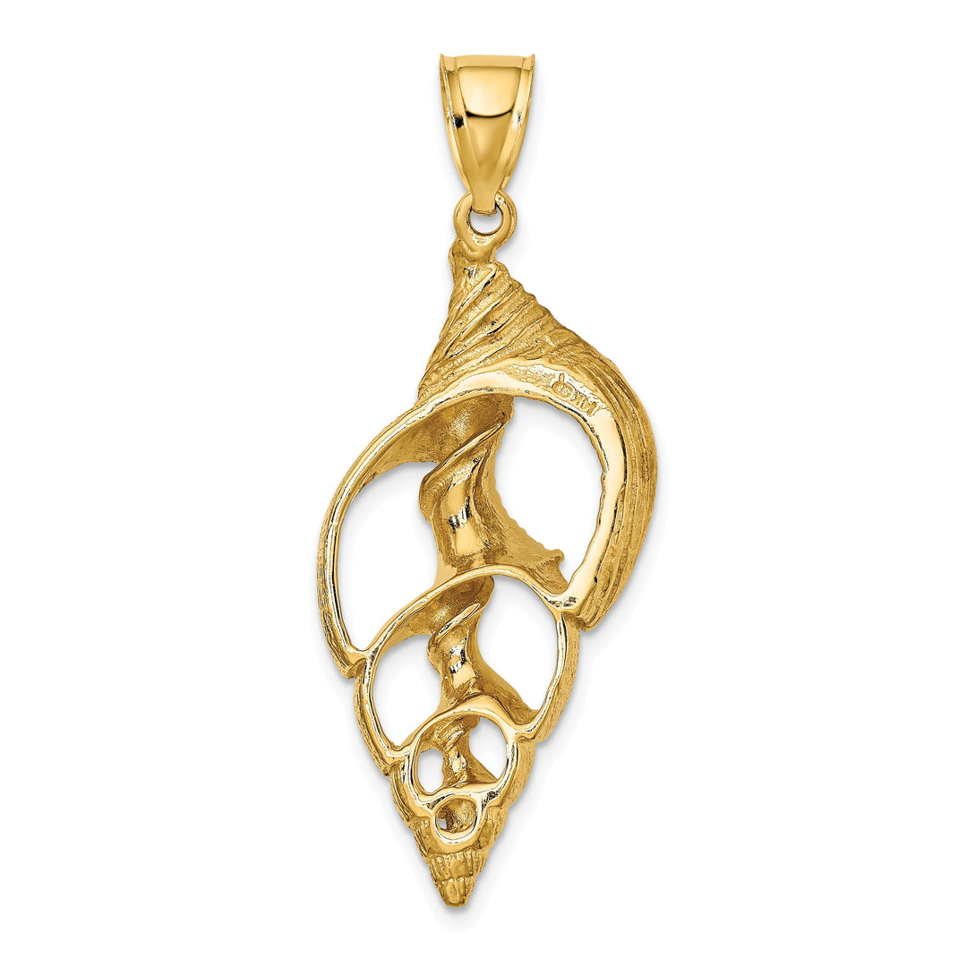 14K Yellow Gold Polished Texture Finish Cut-Out Design Conch Shell Skeleton Charm Pendant