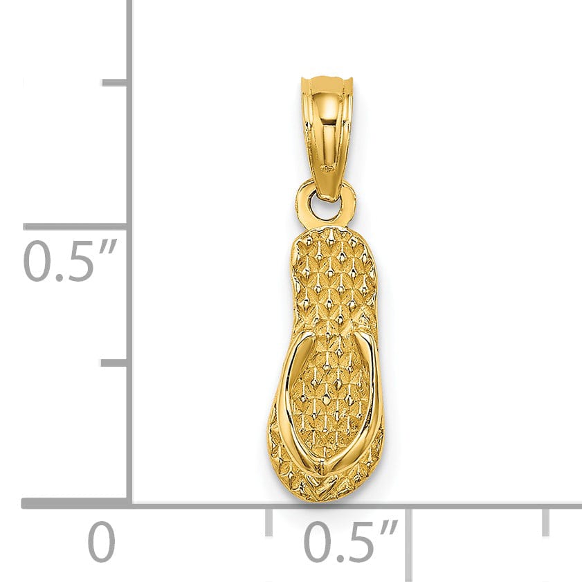14k Yellow Gold Polished Textured Finish Reversible 3-Dimensional REHOBOTH Single Flip-Flop Sandle Charm Pendant