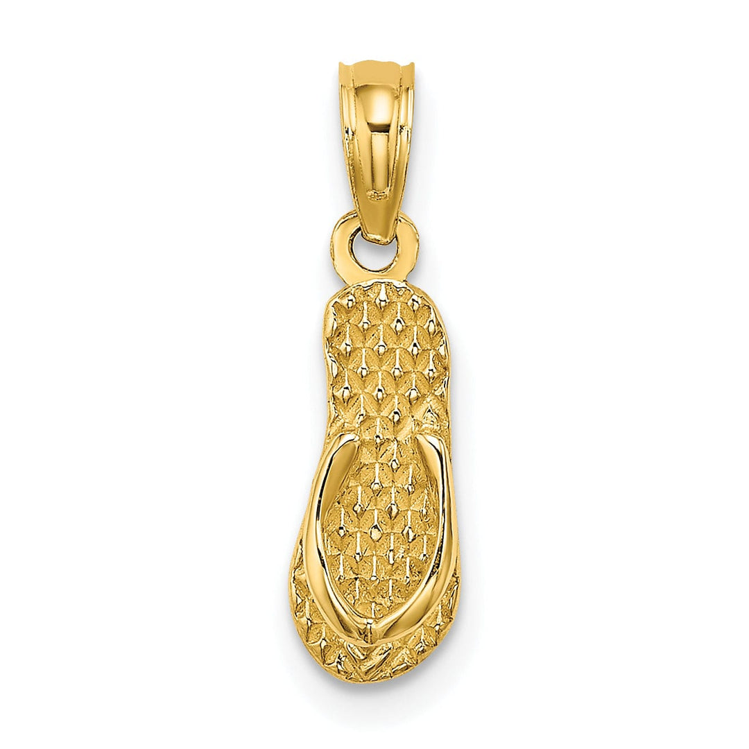 14k Yellow Gold Polished Textured Finish Reversible 3-Dimensional REHOBOTH Single Flip-Flop Sandle Charm Pendant