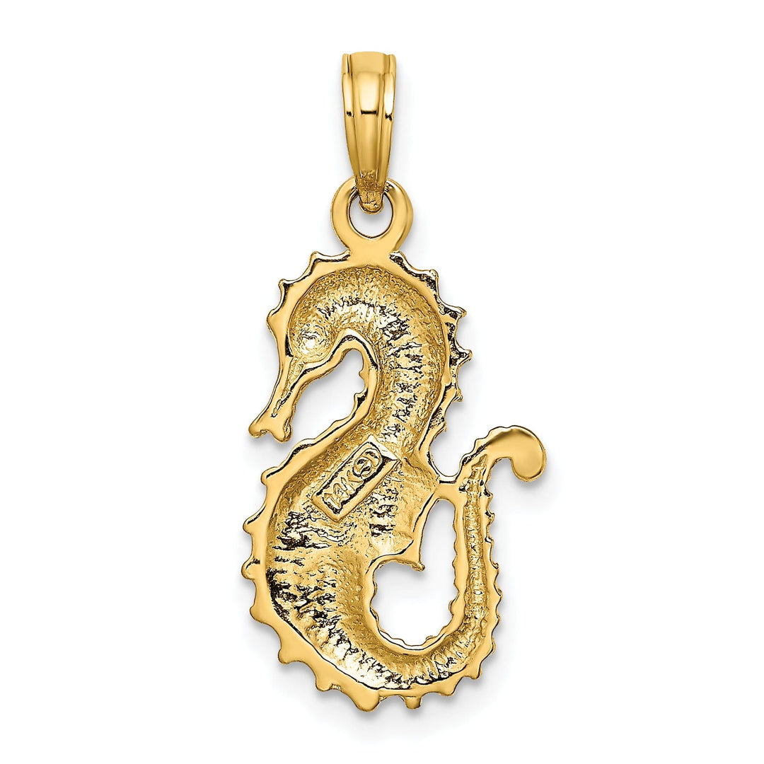 14k Yellow Gold Textured Polished Finish Seahorse Charm Pendant
