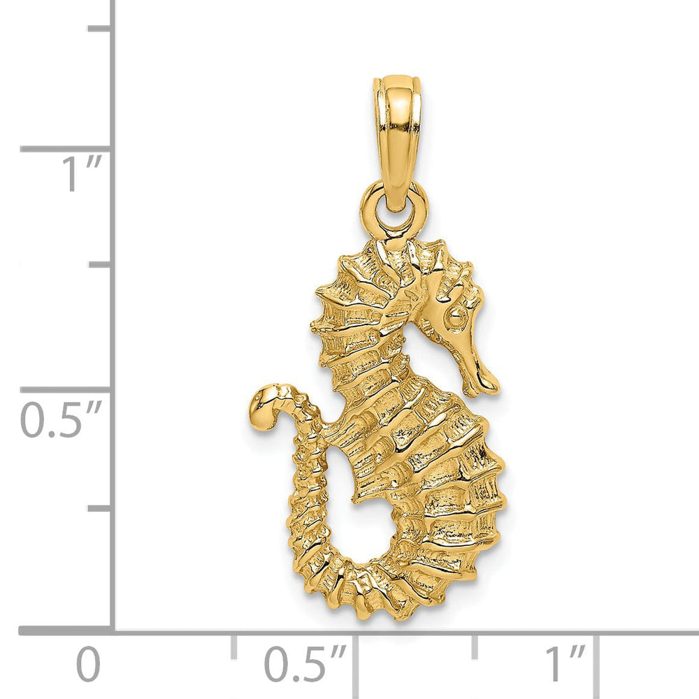 14k Yellow Gold Textured Polished Finish Seahorse Charm Pendant