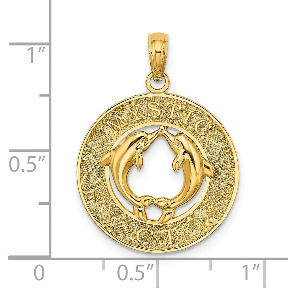 14K Yellow Gold Polished Textured Finish MYSTIC CT Double Dolphins in Circle Design Charm Pendant