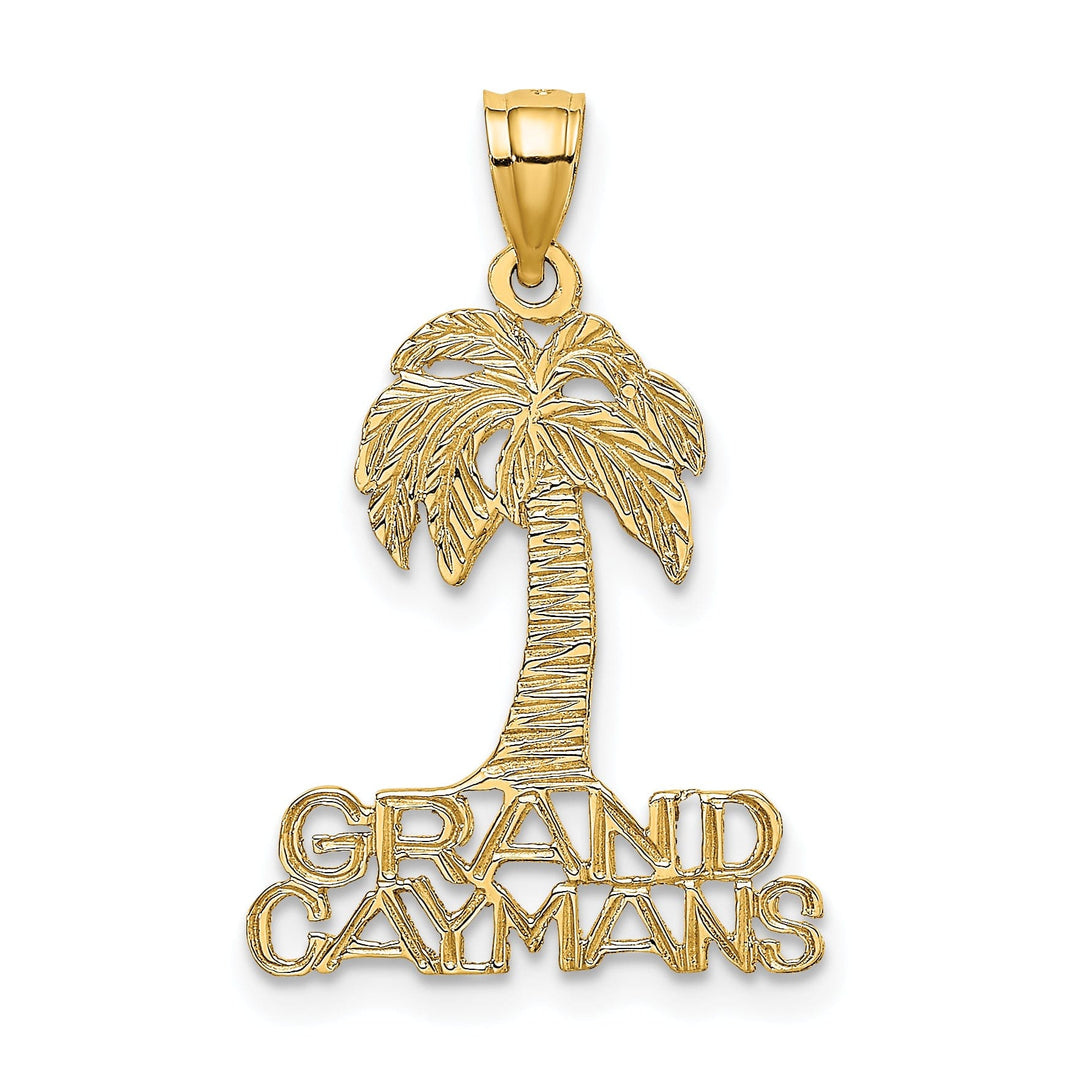 14K Yellow Gold Polished Textured Finish GRAND CAYMANS Under Palm Tree Charm Pendant