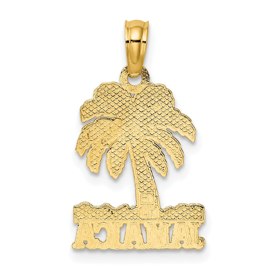 14K Yellow Gold Polished Texture Finish JAMAICA Under Palm Tree Design Charm Pendant