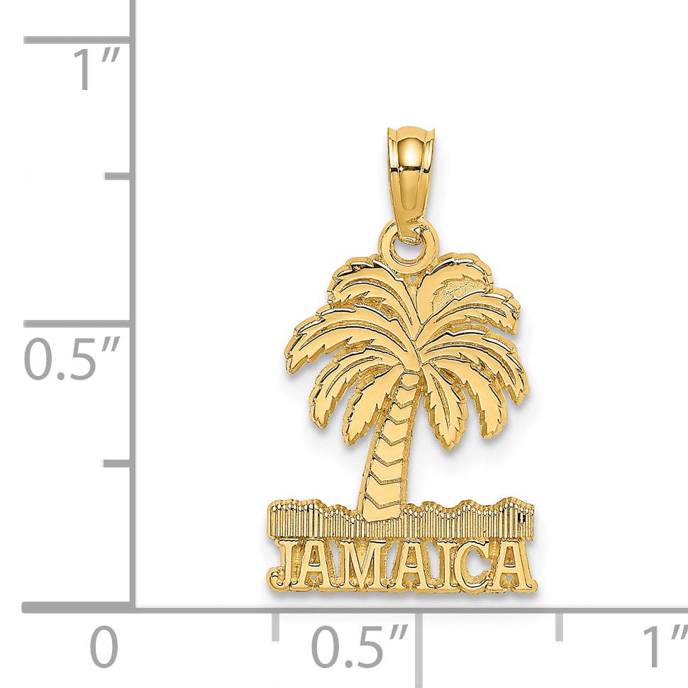 14K Yellow Gold Polished Texture Finish JAMAICA Under Palm Tree Design Charm Pendant