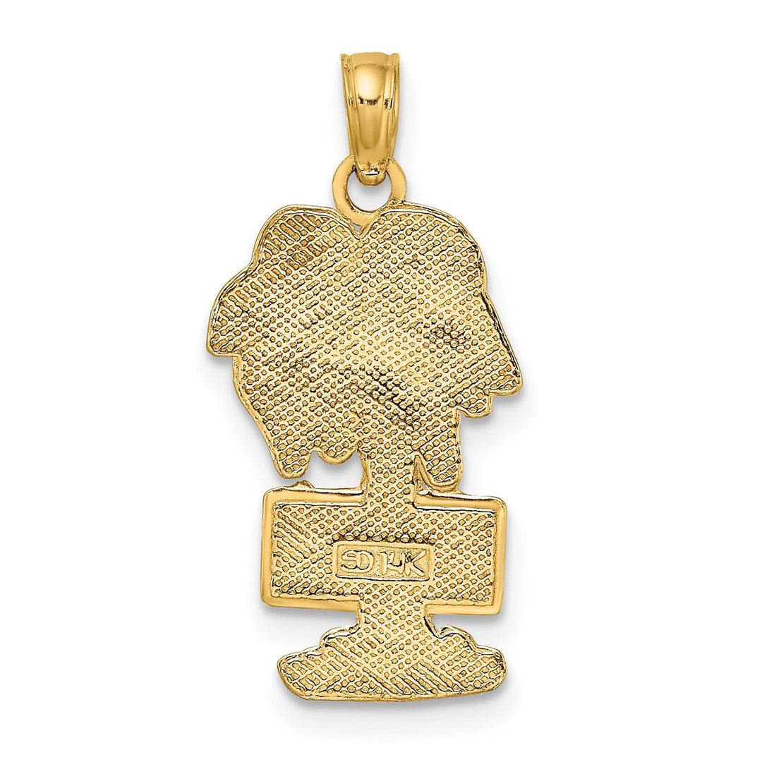 14K Yellow Gold Textured Polished Finish MIAMI BEACH with Banner on Palm Tree Charm Pendant