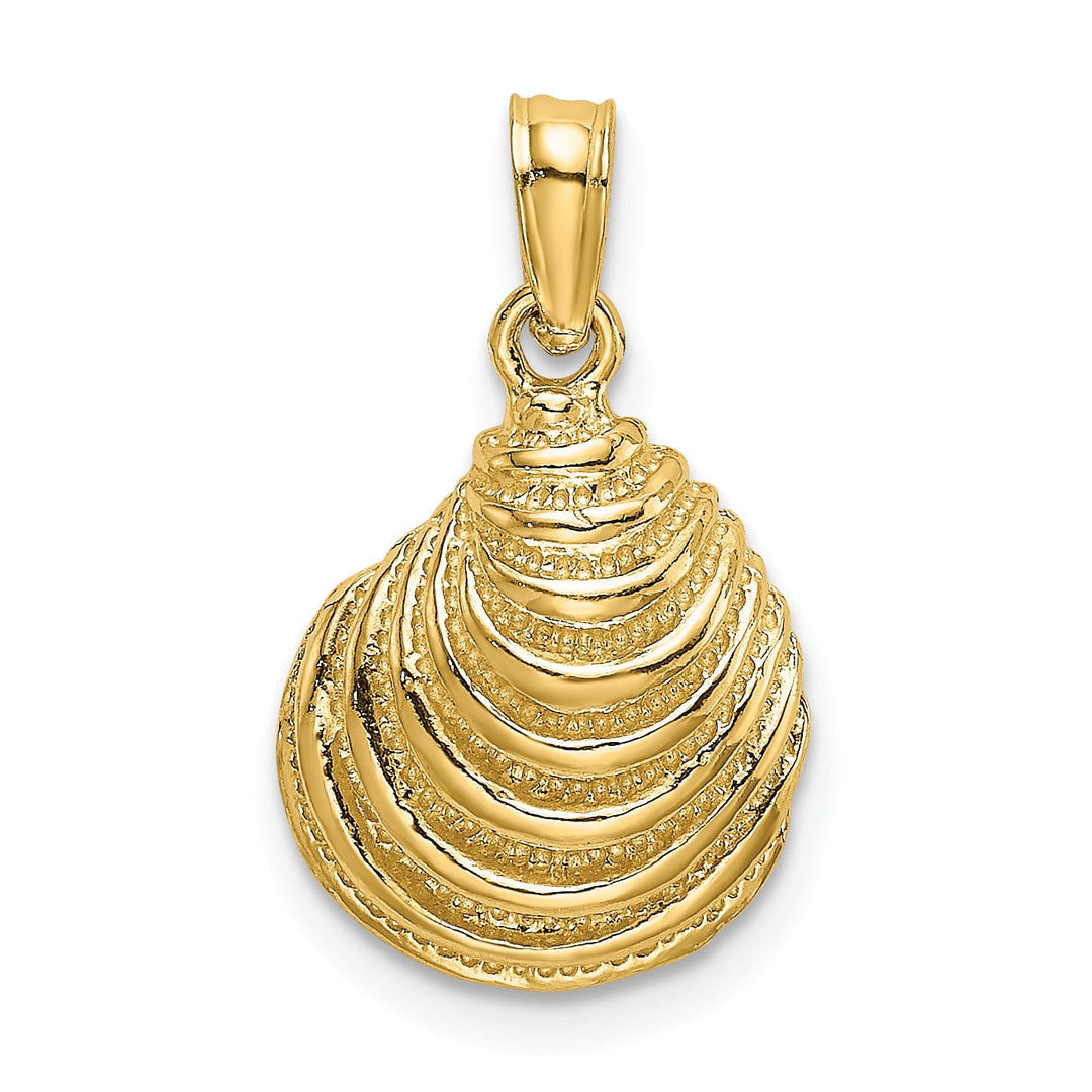 14K Yellow Gold Polished Textured Finish Sea Shell Clam Charm Pendant