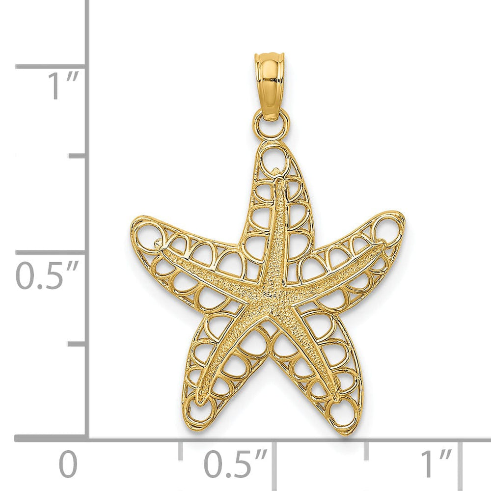 14K Yellow Gold Textured Polished Finish Cut-Out Design Starfish Charm Pendant