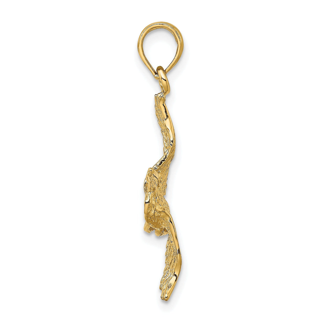 14K Yellow Gold Polished Texture Finish 3-Dimensional Pelican in Flight Charm Pendant