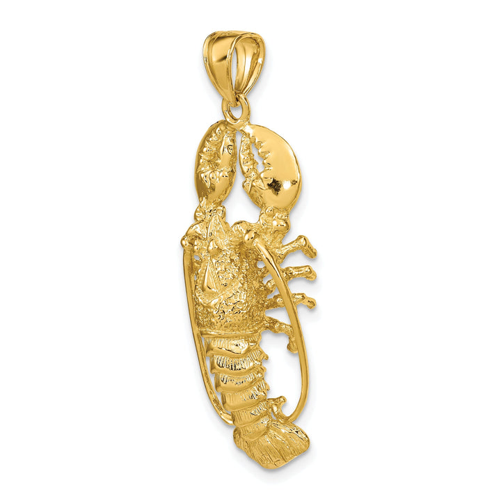 14K Yellow Gold Open Back Solid Polished Textured Finish 3-Dimensional Lobster Charm Pendant