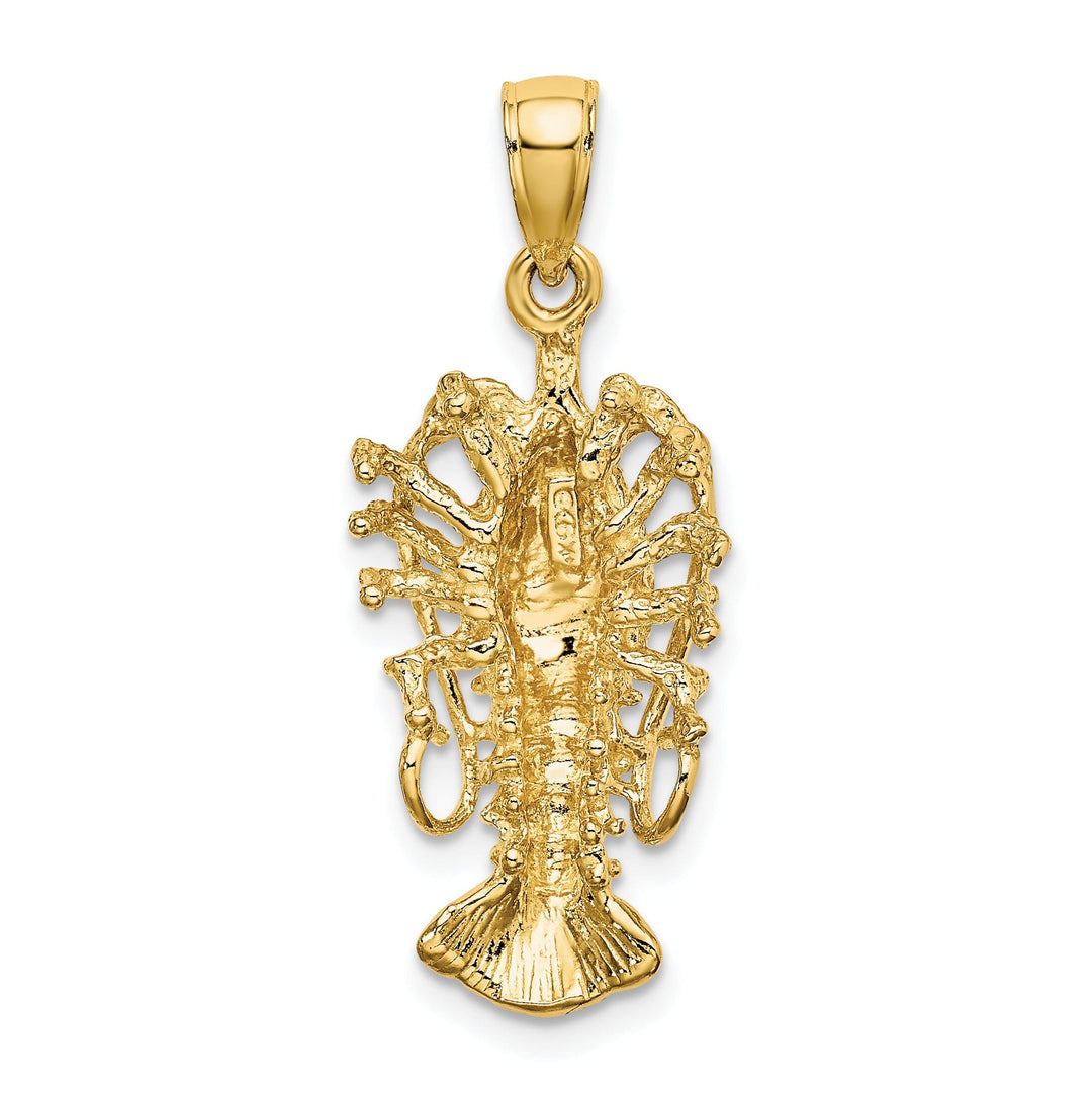 14K Yellow Gold Open Back Solid Polished Textured Finish Florida Lobster Charm Pendant