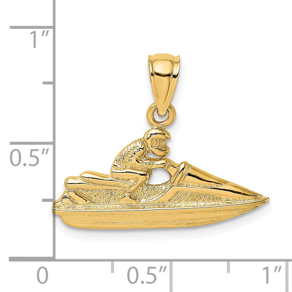 14K Yellow Gold Polish Textured Finish 2-Dimensional Jet Ski Charm Pendant