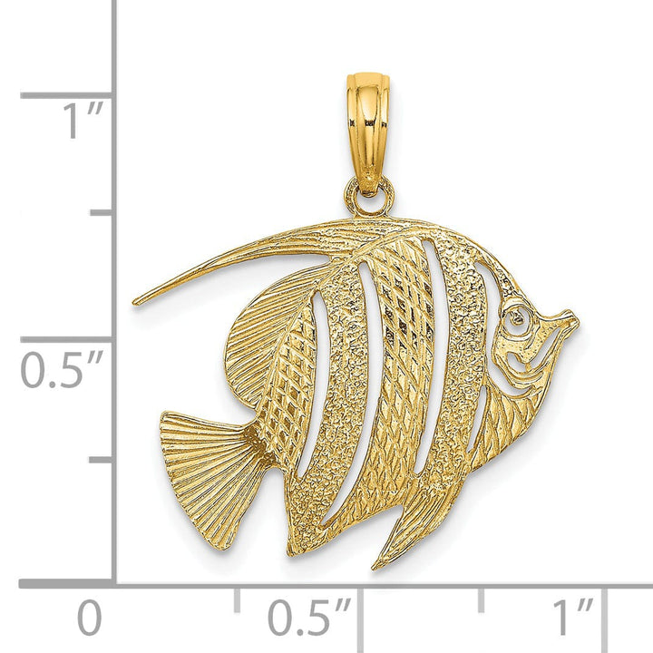 14K Yellow Gold Textured Polished Finish Fish Cut Out Design Charm Pendant