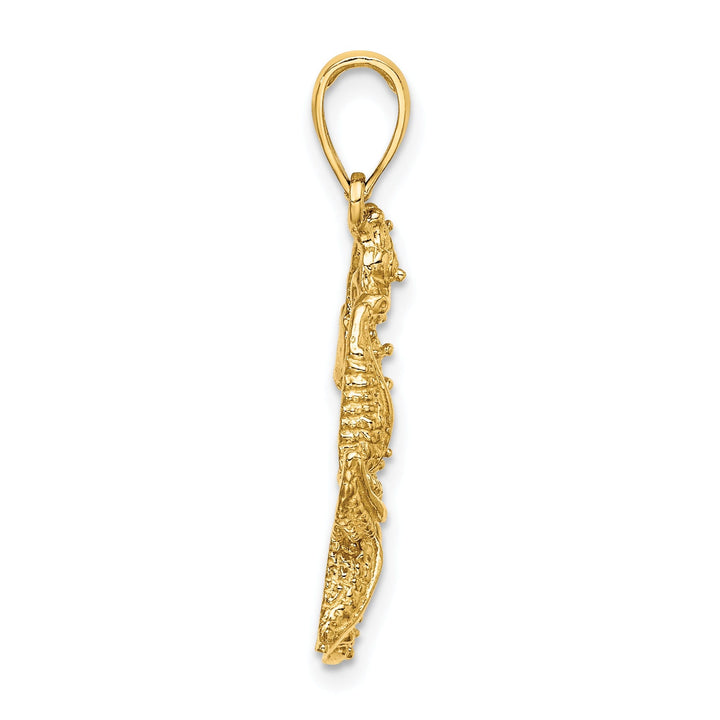 14K Yellow Gold Solid Polished Texture Finish Starfish and Seahorse Design Charm Pendant