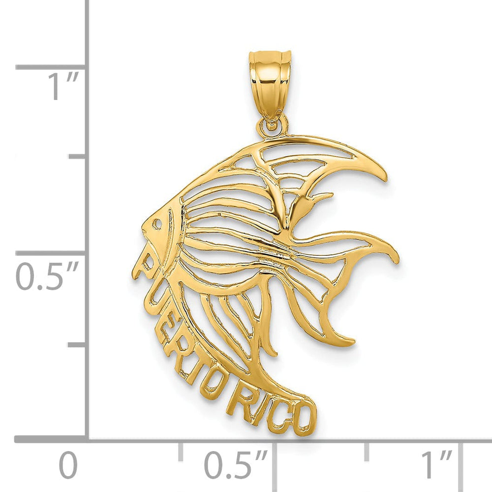 14K Yellow Gold Polished Finish PUERTO RICO Under Angelfish Cut Out Design Charm Pendant