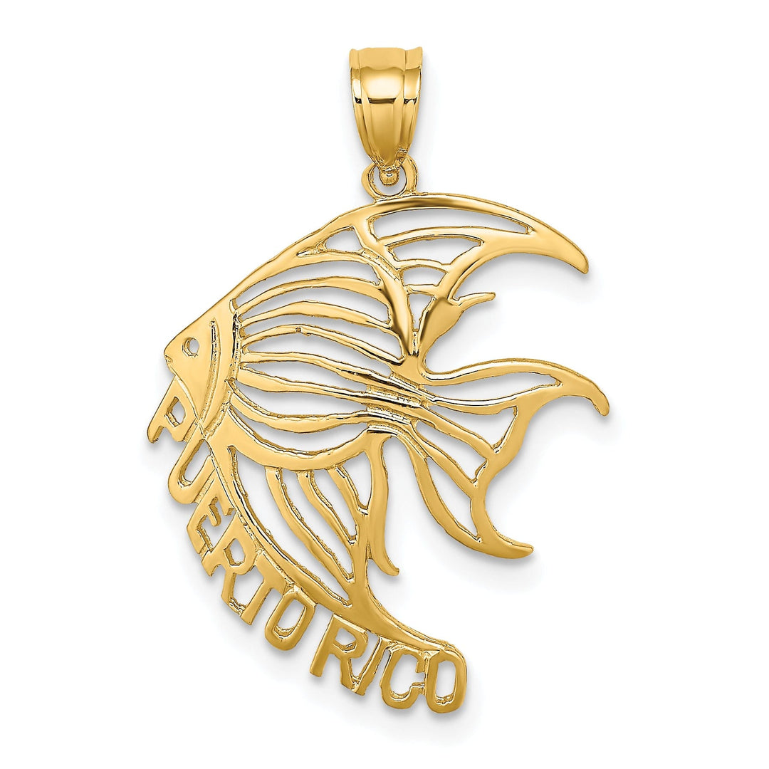 14K Yellow Gold Polished Finish PUERTO RICO Under Angelfish Cut Out Design Charm Pendant