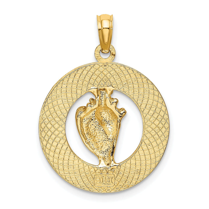 14K Yellow Gold Polished Finish TURKS & CAICOS Circle Design with Conch Shell Charm Pendant