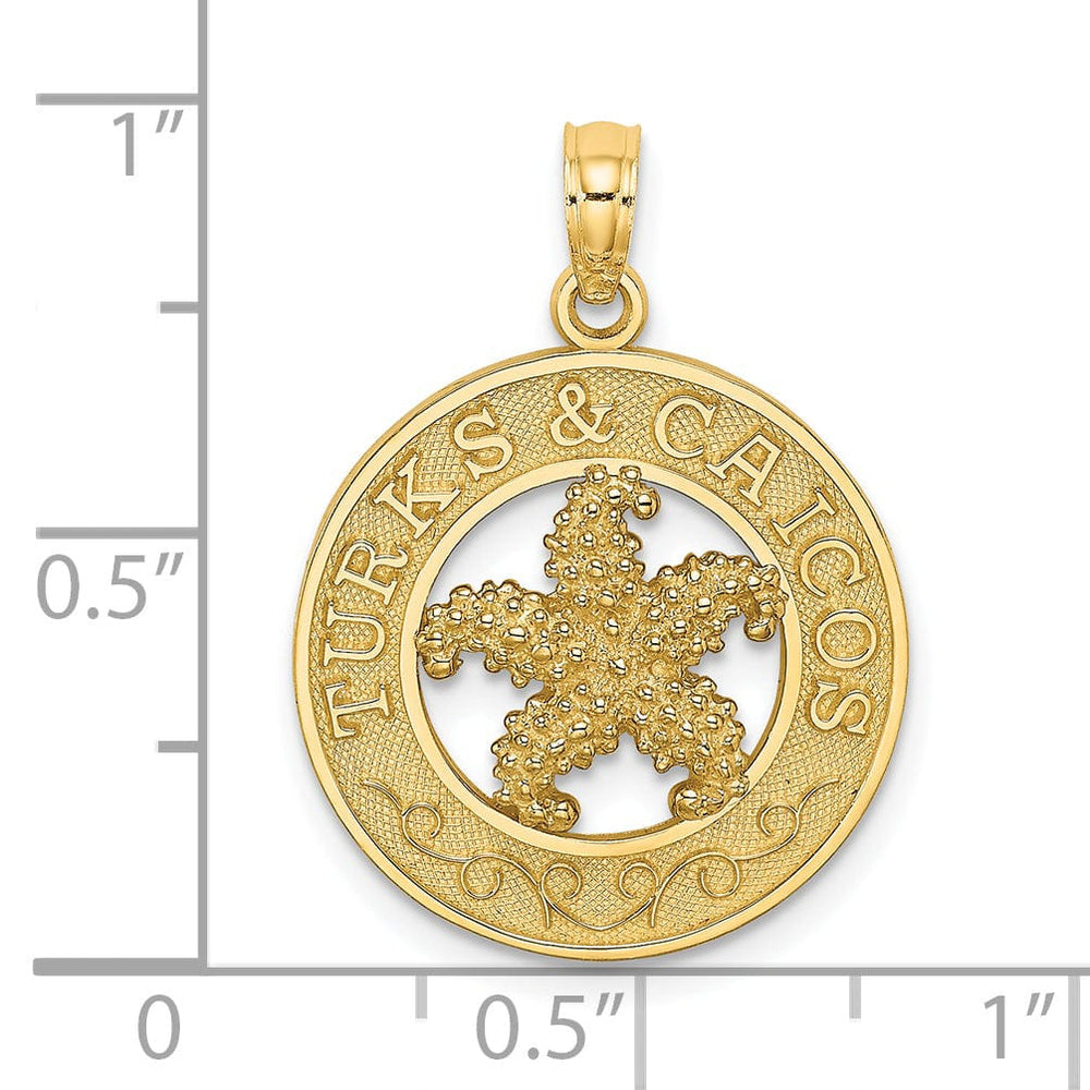 14K Yellow Gold Polished Finish TURKS & CAICOS Circle Design with Starfish Charm Pendant