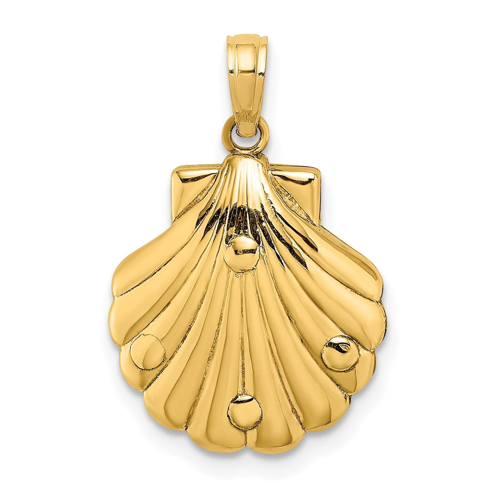14K Yellow Gold Polished Texture Finish Reversible 3-Dimensional Palm Trees in Shell Design Charm Pendant