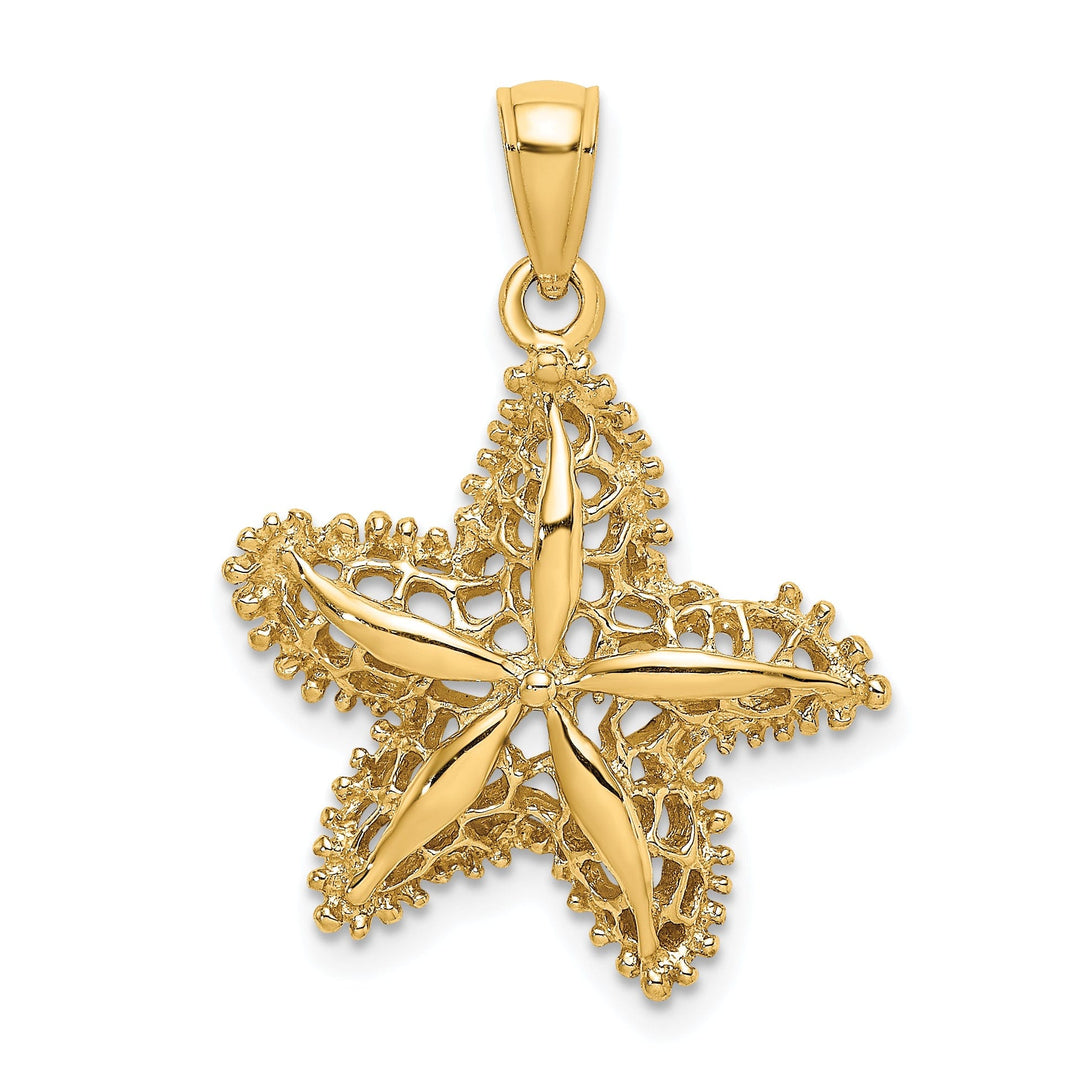 14K Yellow Gold Textured Polished Finish Starfish Filigree Design Charm Pendant