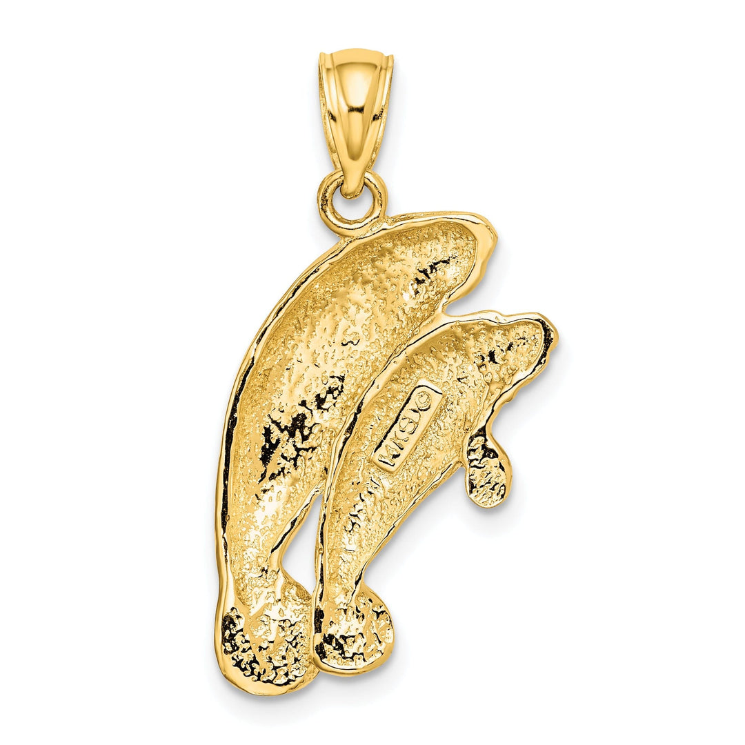 14K Yellow Gold Polished Finish 2-Dimensional Two Manatees Design Charm Pendant