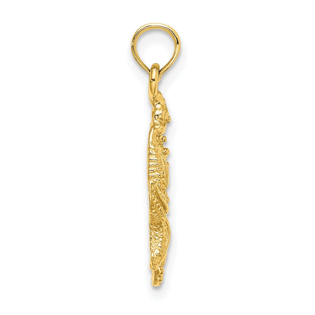 14K Yellow Gold Polished Texture Finish Solid Starfish and Seahorse Design Charm Pendant