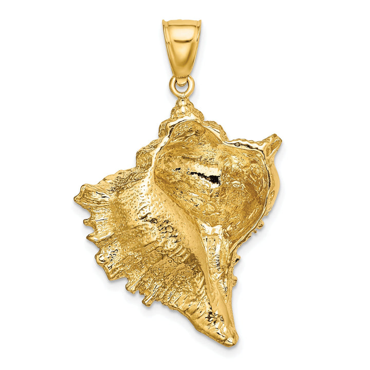 14K Yellow Gold Open Back Solid Polished Textured Finish 2-Dimensional Shell Charm Pendant