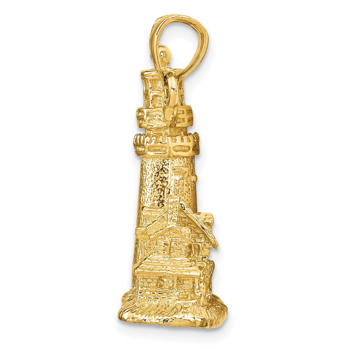 14k Yellow Gold Polished Textured Finish 3-Dimensional Cape Cod Lighthouse Charm Pendant Pendant