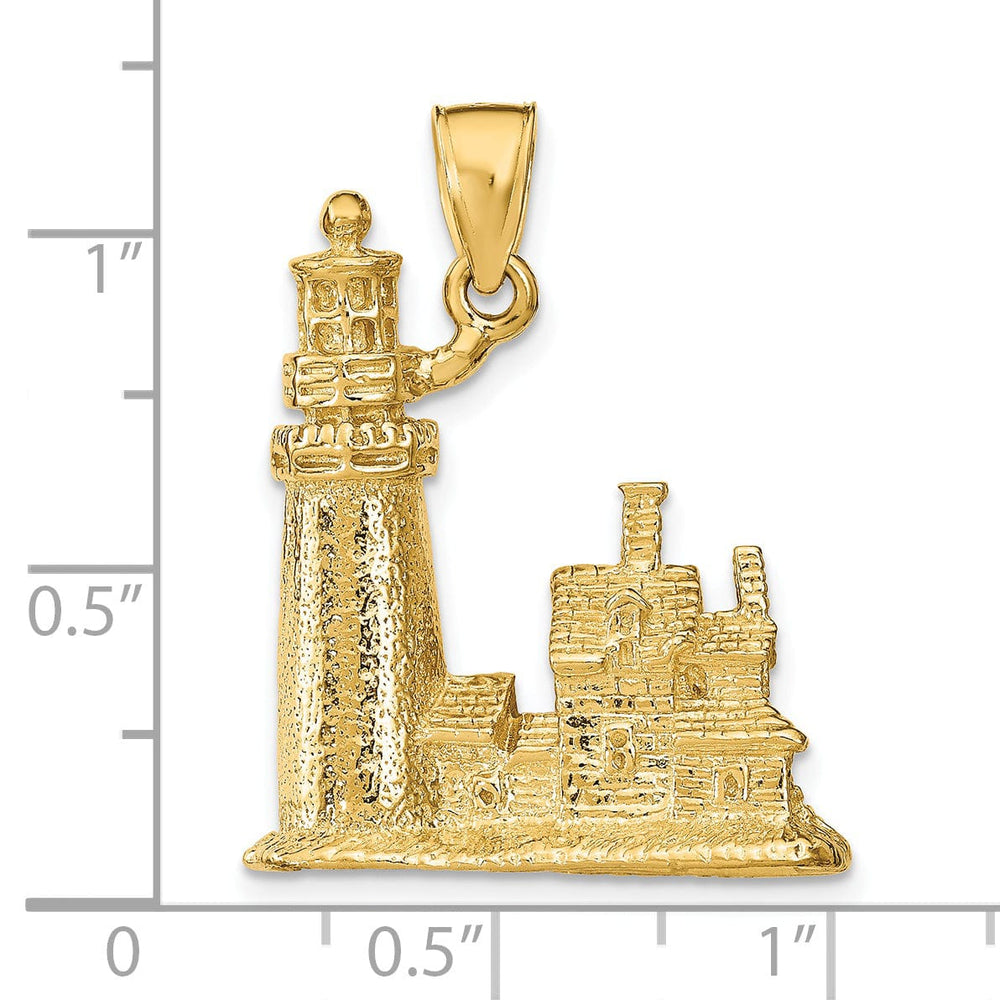 14k Yellow Gold Polished Textured Finish 3-Dimensional Cape Cod Lighthouse Charm Pendant Pendant