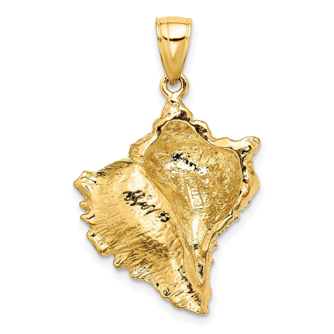 14K Yellow Gold Solid Polished Textured Finish Conch Shell Charm Pendant