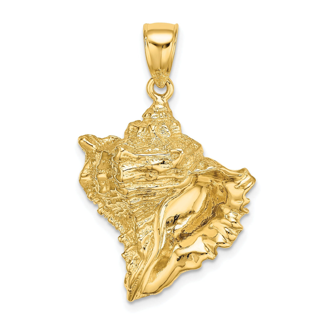 14K Yellow Gold Solid Polished Textured Finish Conch Shell Charm Pendant